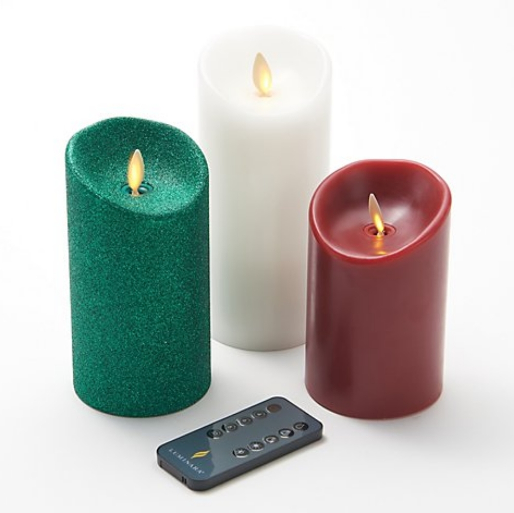 Luminara Pillar Flameleas Candle Set Holiday/Christmas w/remote